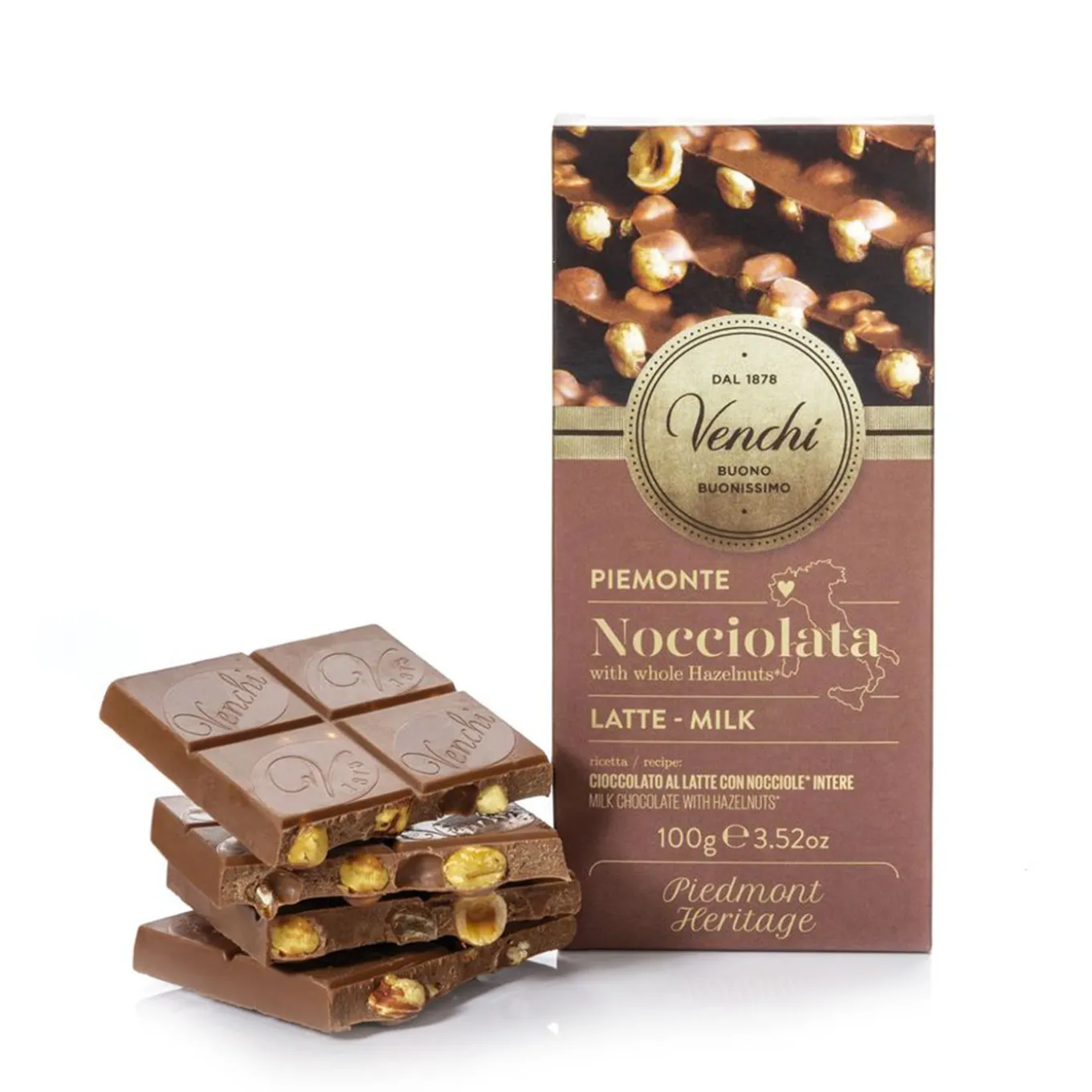 Lastra di Cioccolato al Latte con Nocciole IGP Piemonte 100g