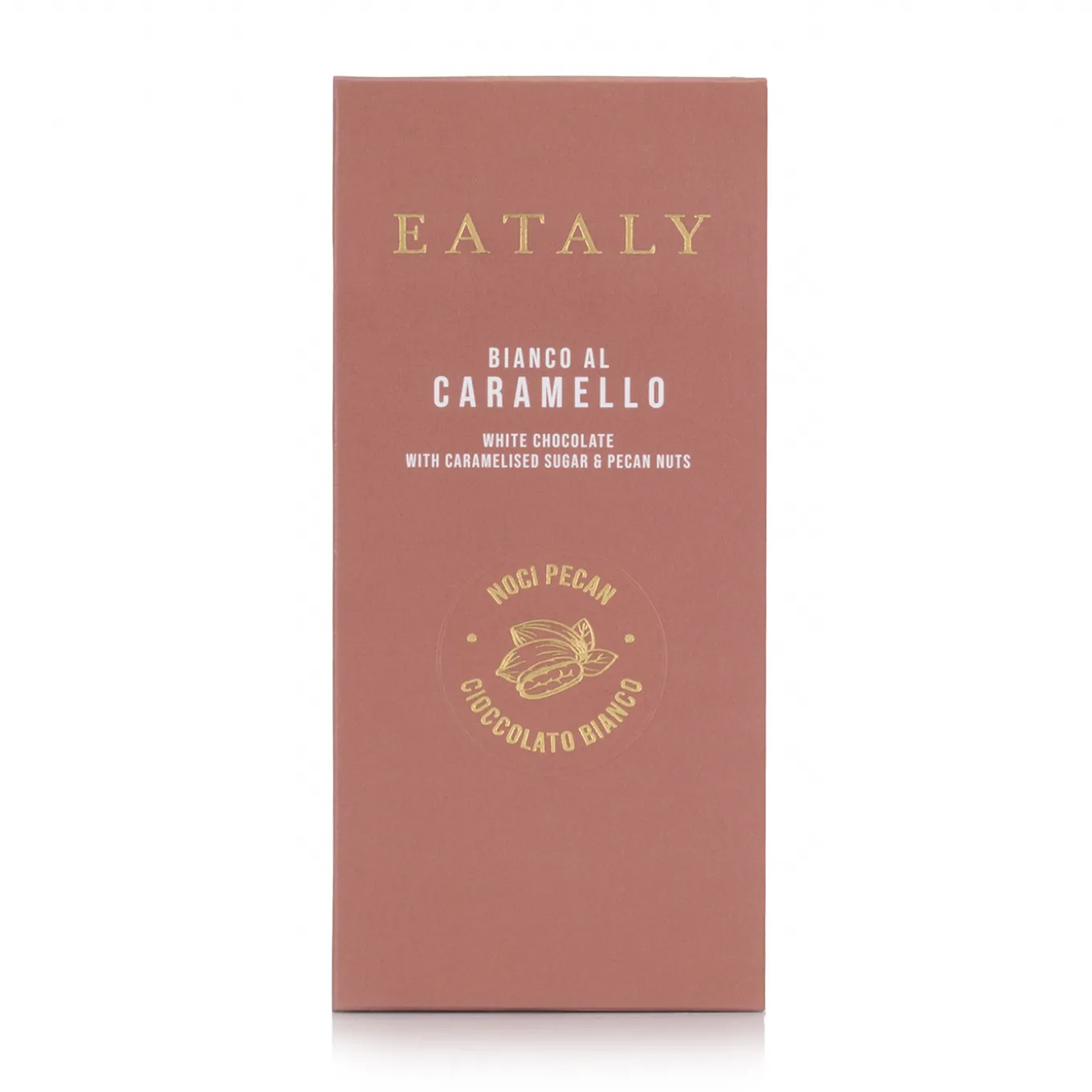Tavoletta di Cioccolato Bianco con Caramello e Granella di Noci Pecan 75g